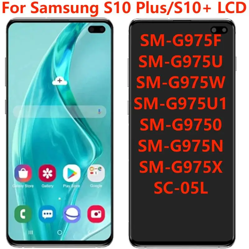 

6.4"Dynamic AMOLED For Samsung S10 Plus LCD Display With Frame S10+ G975F G975U LCD Touch Screen Assembly Replacement Repair