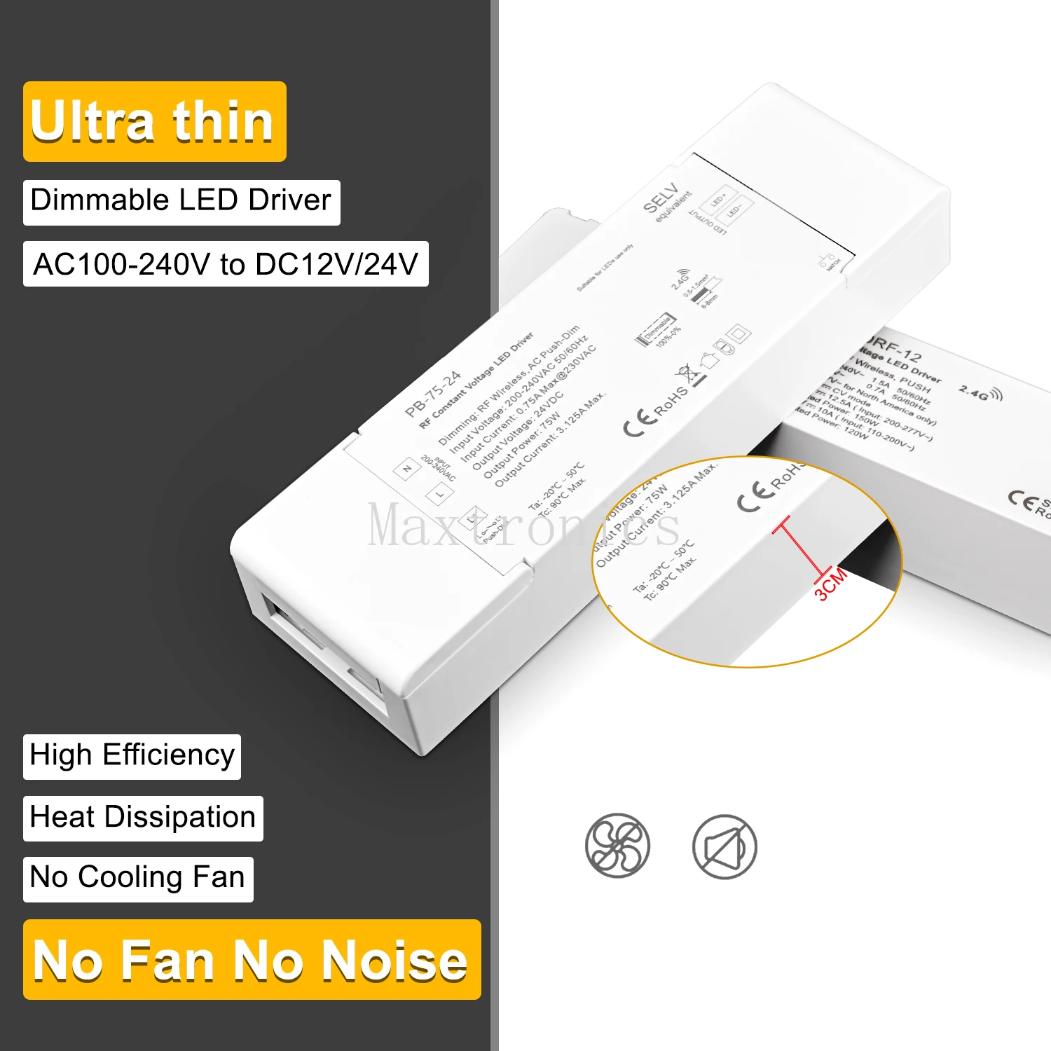 40W/75W/150W RF Dimmable LED Driver Remote Push-dim Power Supply LED Dimmer Lighting Transformer for LED Strip Lights DC12/24V