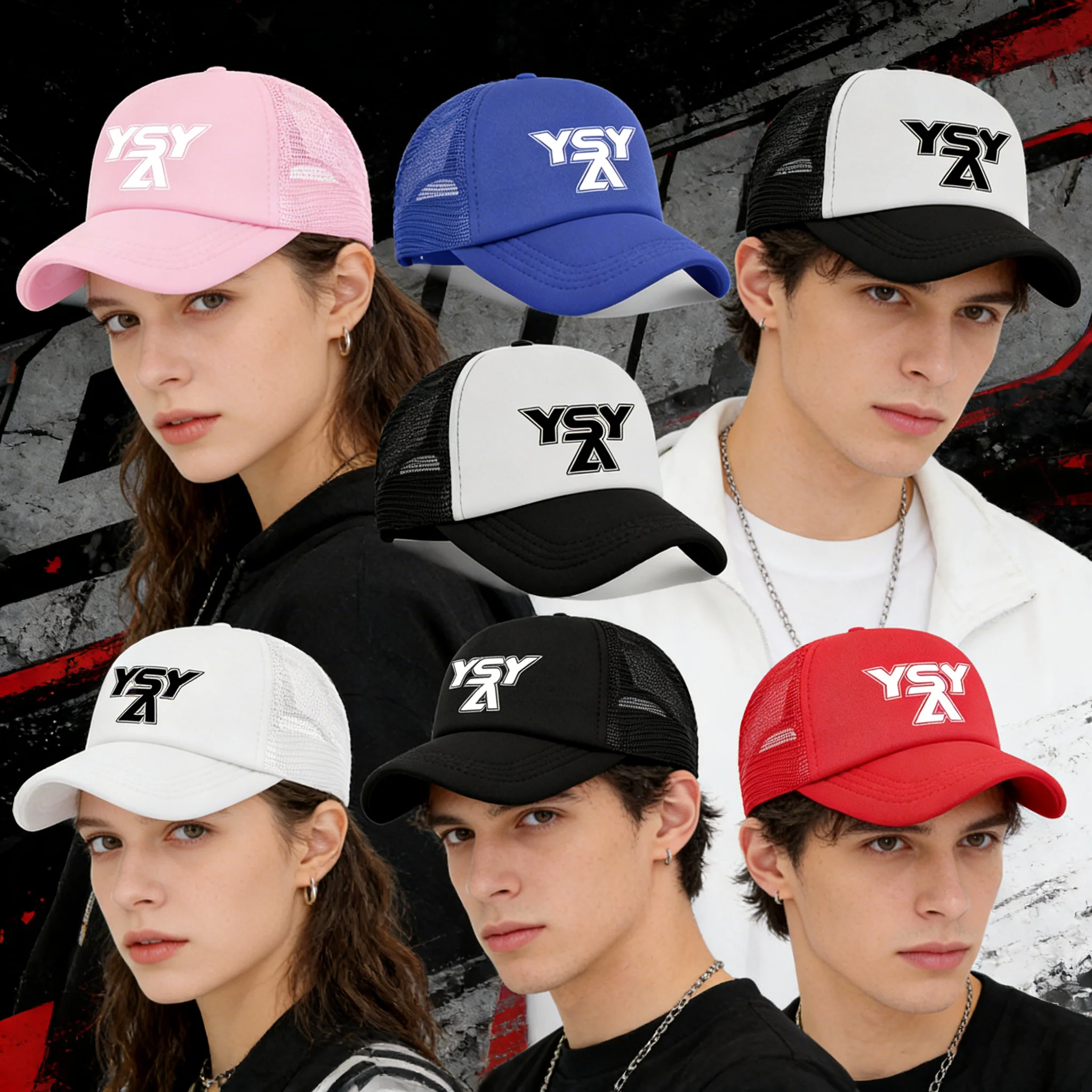 ¡1 gorra de béisbol de malla transpirable! Logotipo de moda YSY, sin sudoración durante el trayecto al trabajo y en viajes.