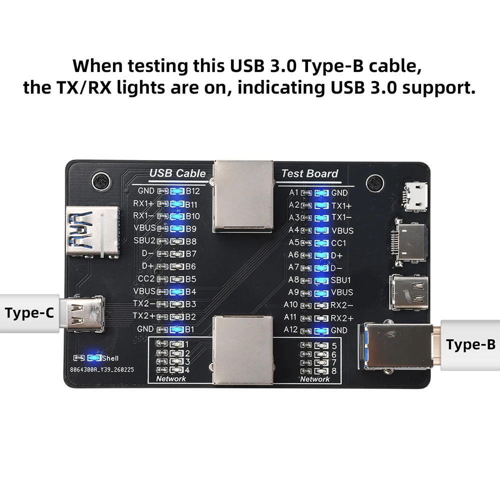 Multifunctional USB Cable Tester Portable USB 3.0/3.1/3.2 Type-C (24-pin) for High-end Printers, Hard Drives, Audio Transmission