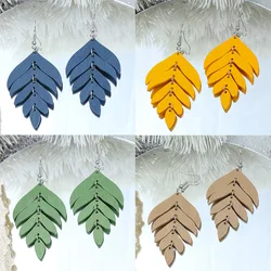 Ethnic Geometric Leaf Wood Retro Drop Earrings For Women Boho Blue Green Gypsy Earrings Orecchini