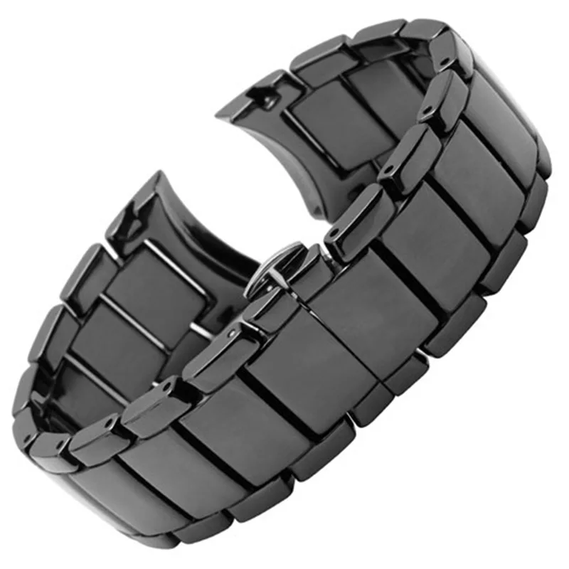 22mm 24mm Ceramic Watchband Black Wristband Glossy and Matting Bracelet for AR1451 1452 men\'s Watch Accessories