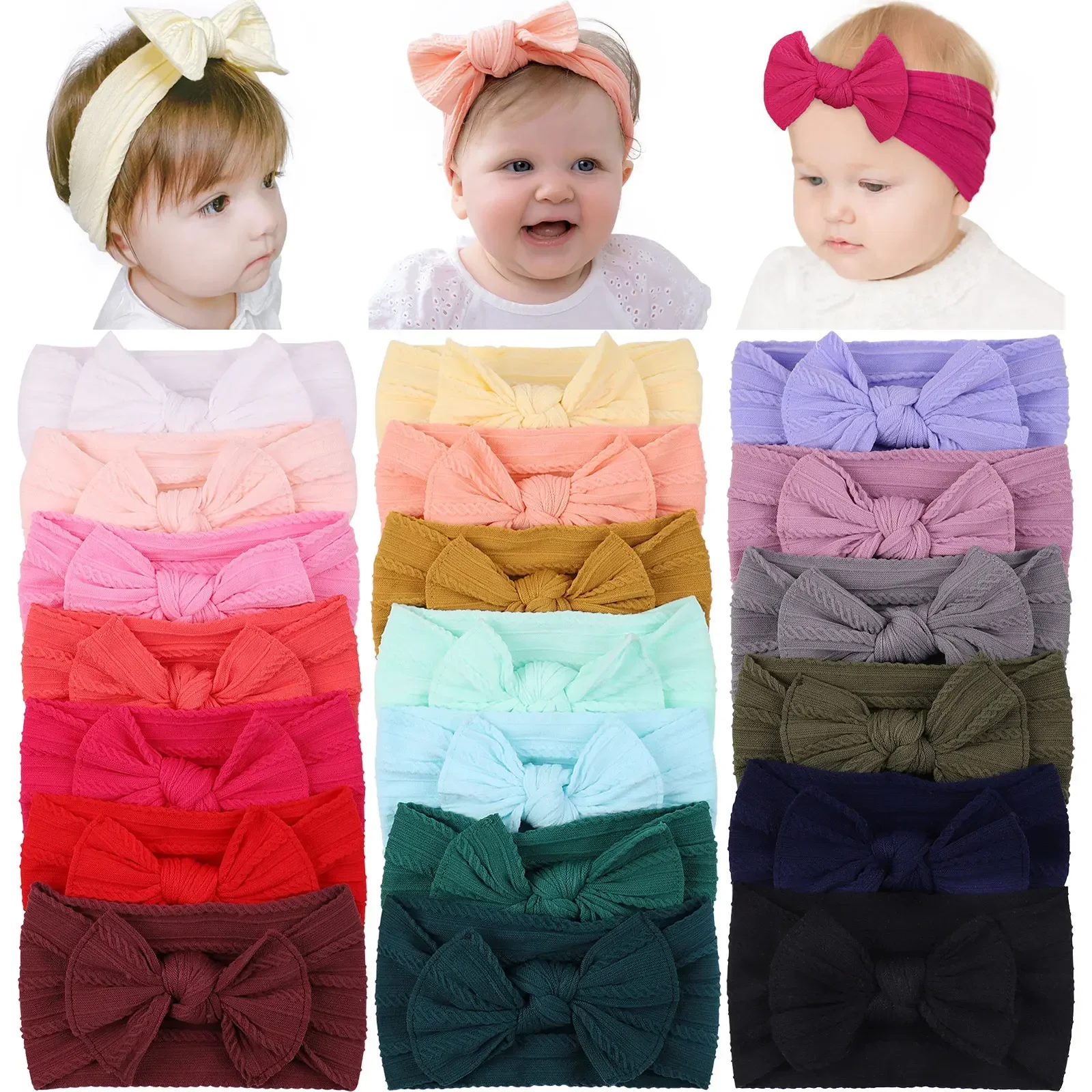 

20Colors Wide Headband Baby Headwear Nylon Cables Turban Head Bands for Girls Ribbed Newborn Elastic Hair Bands Hair Accessories