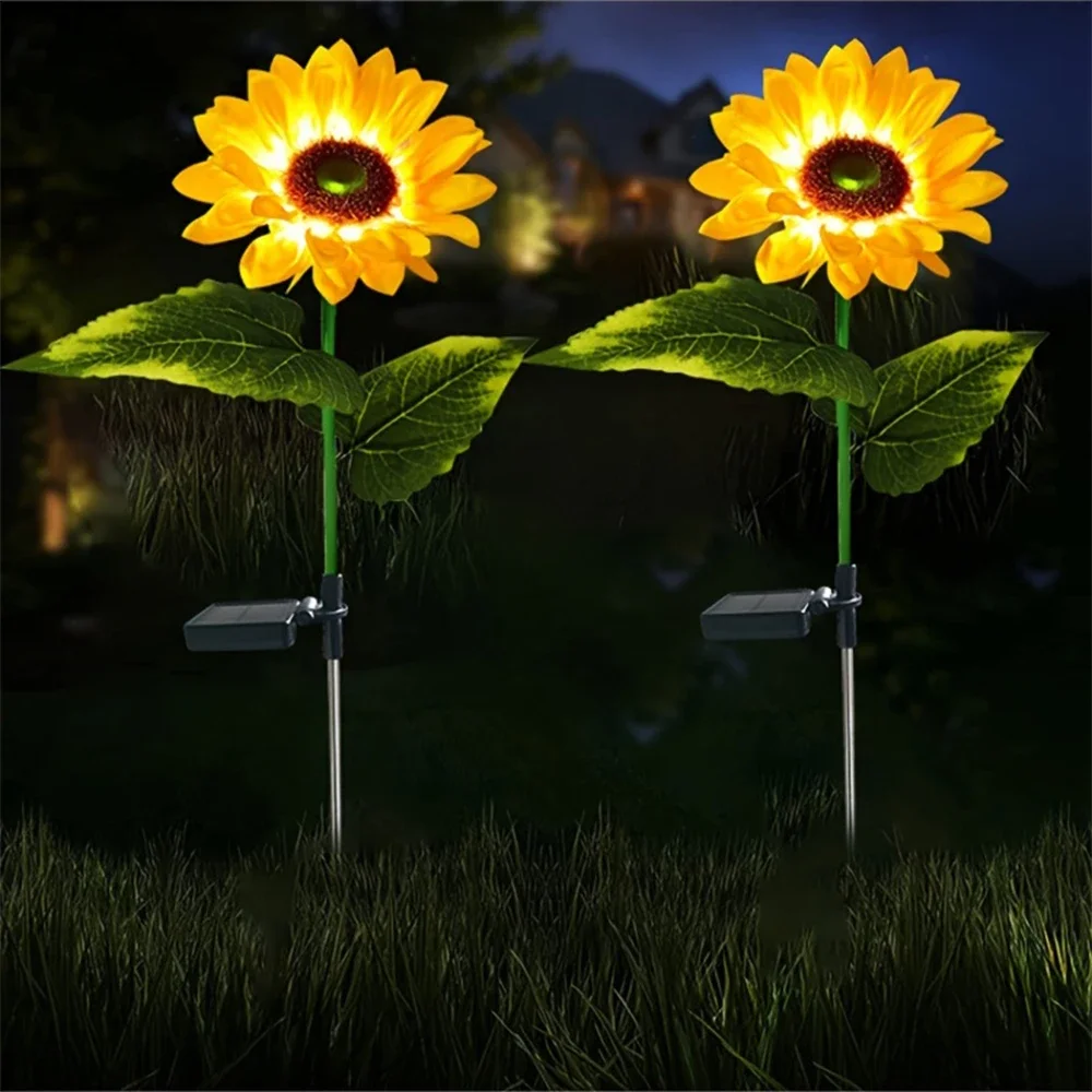 Imagem -02 - Led Simulação Solar Girassol Luzes Jardim Quintal Lawn Night Lights Paisagem Lâmpada Decoração para Casa Flor Luz Cabeça