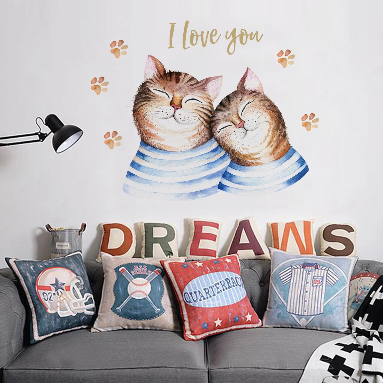 Cute Couple love Cats Wall Sticker Decoration Living Room Pet Store Decoration Sticker Children's Room Kitten