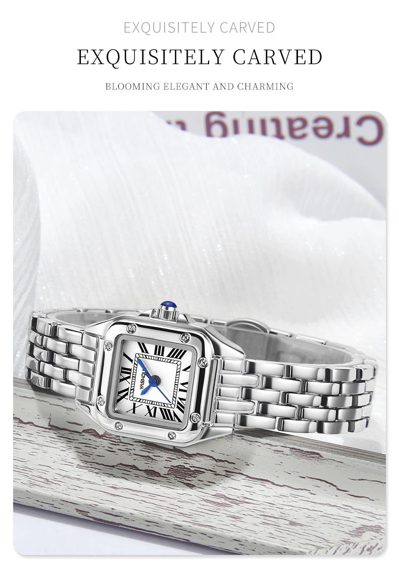 YASHIDUN Women Watch Square Small Clock Elegant Watch Small Size Quartz Watch Stainless Steel Waterproof Women Wristwatch