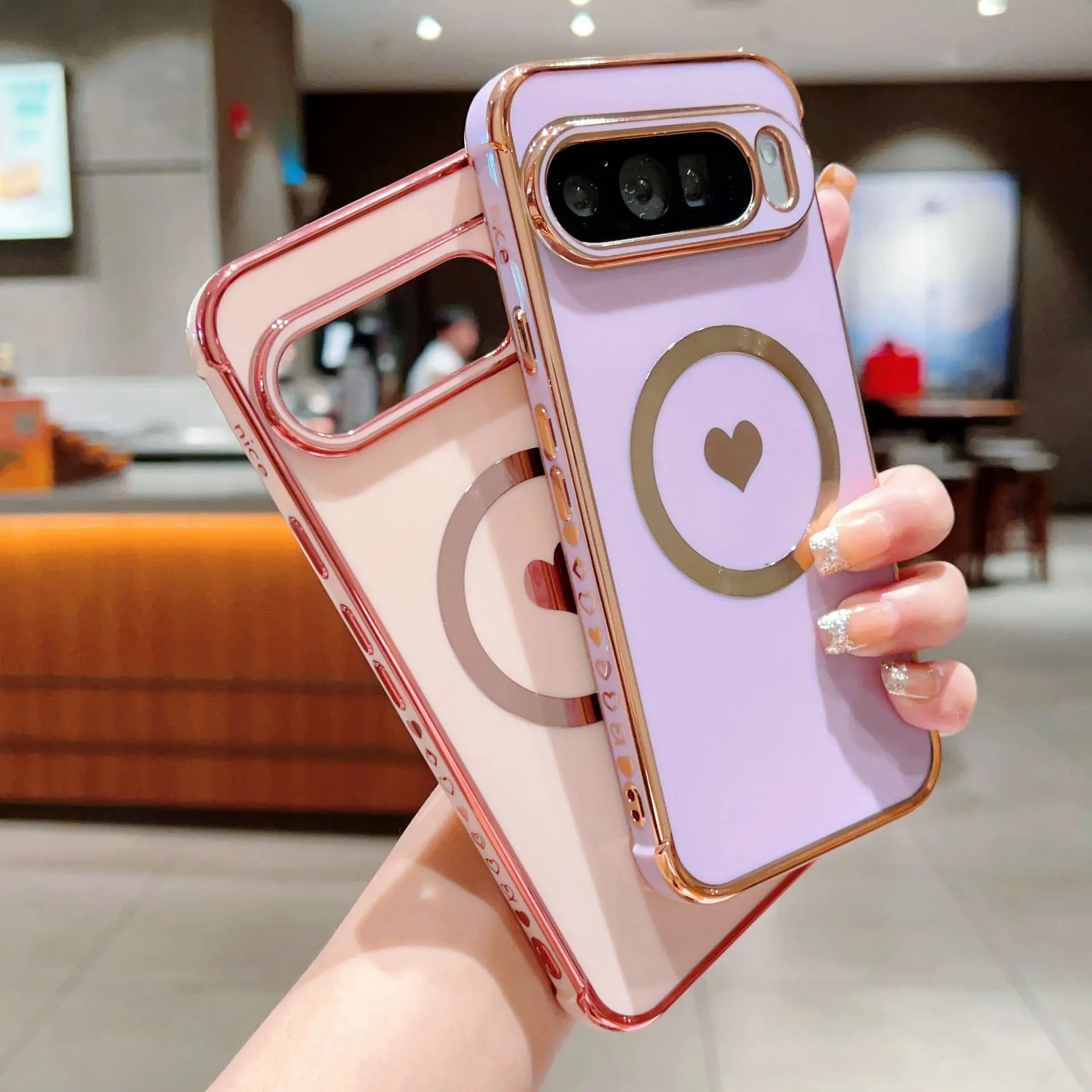 Coque de téléphone souple de luxe avec motif cœur plaqué, compatible Google Pixel 8 9 10 Pro XL 10A 9A 8A, chargement magnétique, antichoc