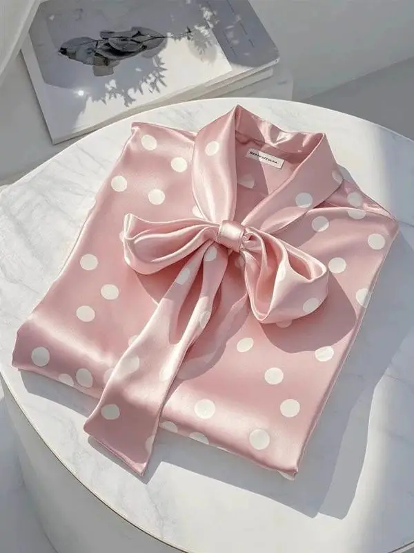 

Ele White Polka Dot Belted Silk irt Jaet Women's Faion Spring 2025 High-End Unique Beautiful Casual Straight Cut