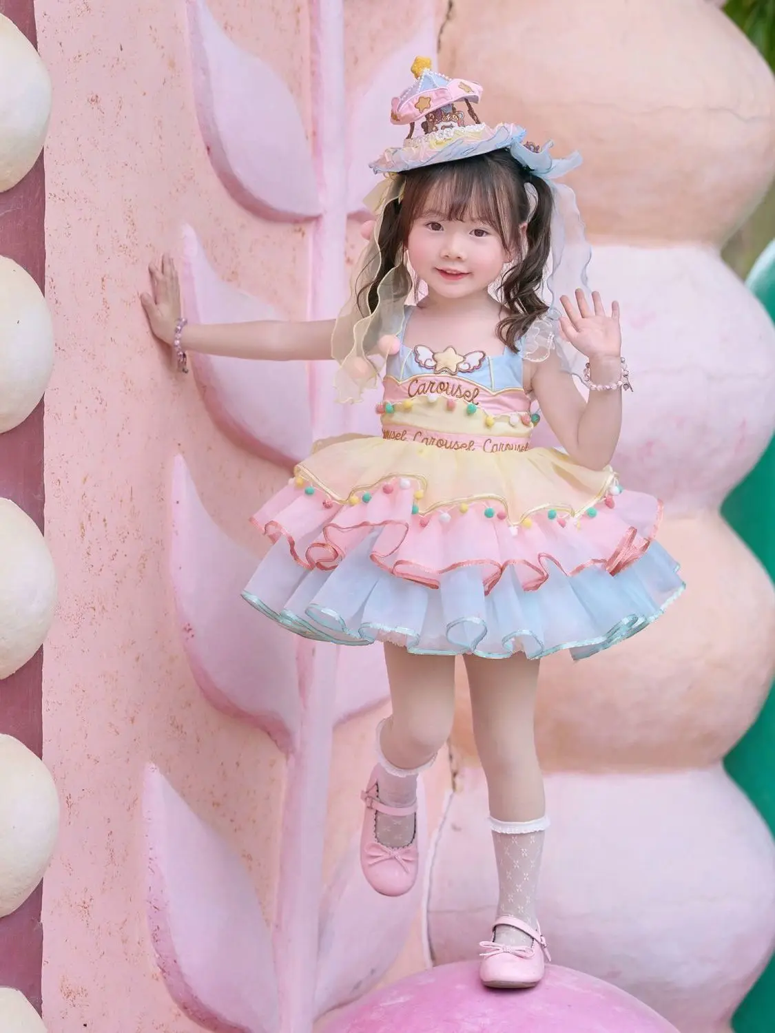 Baby Girls Summer Sweet Lolita Lace Cute Cartooon Bow Princess Ball Gown Cake Layed Backless Sundress Birthday Party Clothes