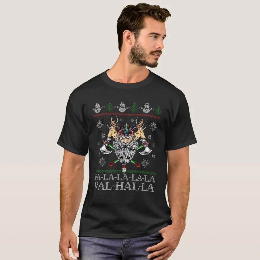 

Vikings Warrior Christmas Sweater Fa-La-La-La Valhalla T Shirt. Short Sleeve 100% Cotton Casual T-shirts Loose Top Size S-3XL