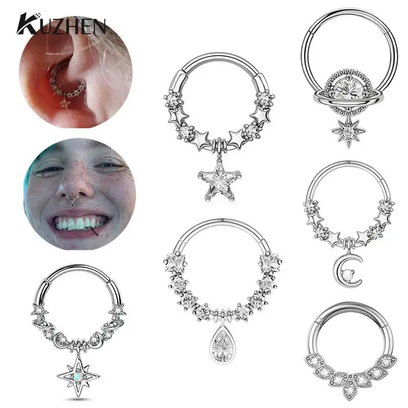 

Fashion Crystal Stainless Steel Septum Hoop Clickers Nose Ring Women Tragus Cartilage Helix Piercing Hoop Earrings Jewelry