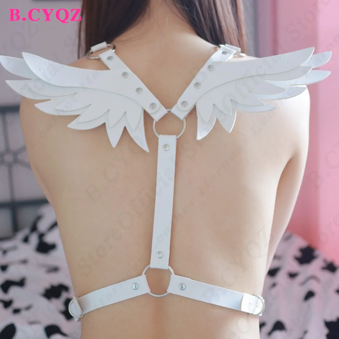 B.CYQZ Sexy PU Leather Harness Pink Angel Wing Waist Belt Garter Women Outfit Gothic Waistband Sword Belt Harness Rave Garter