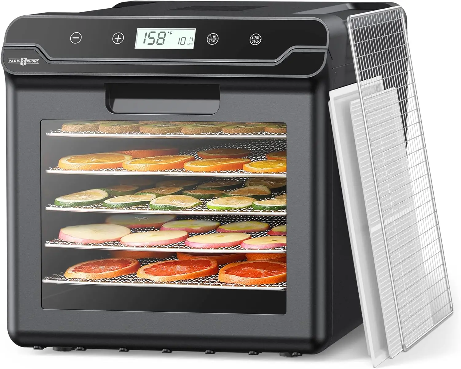 Food Dehydrator,Dehydrator Machine with 6 Stainless Steel Trays,72H Digital Timer, Temperature Control, Black