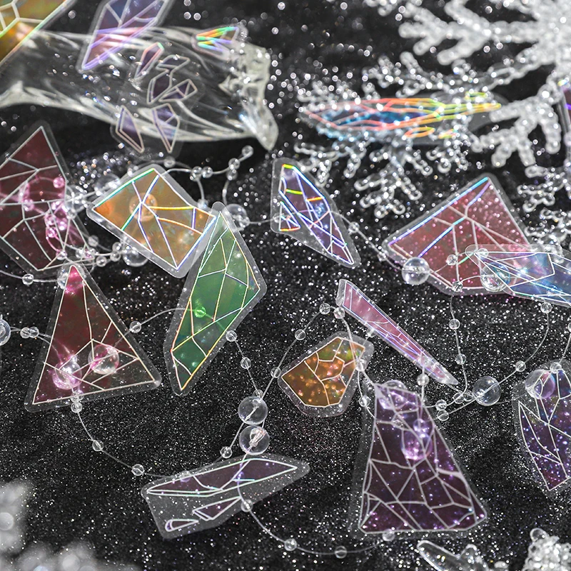 

3pcs Glass fragment PET Material Stickers Decor Collage Junk Journal DIY Scrapbooking Supplies Self Adhesive Craft Stickers