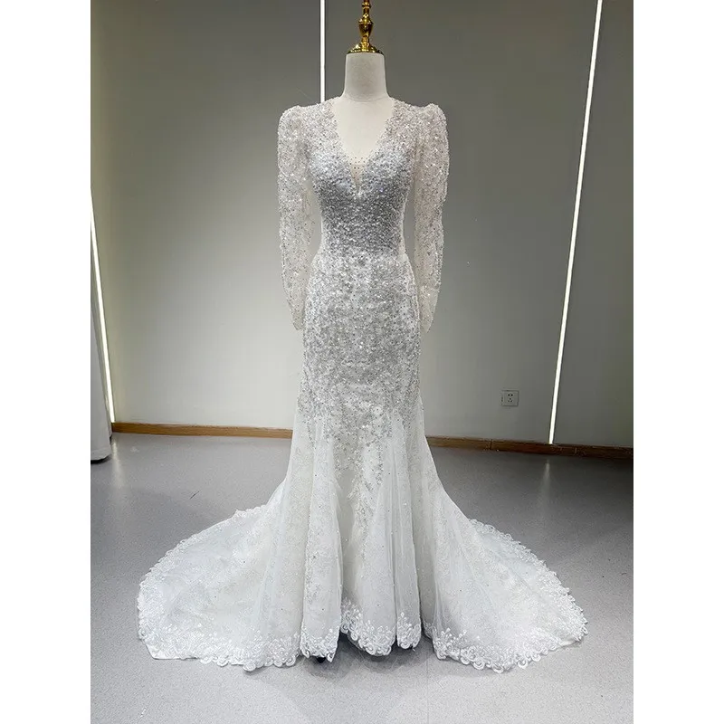 

A new fishtail chiffon main fabric light luxury and niche wedding dress for welcoming guests getting married