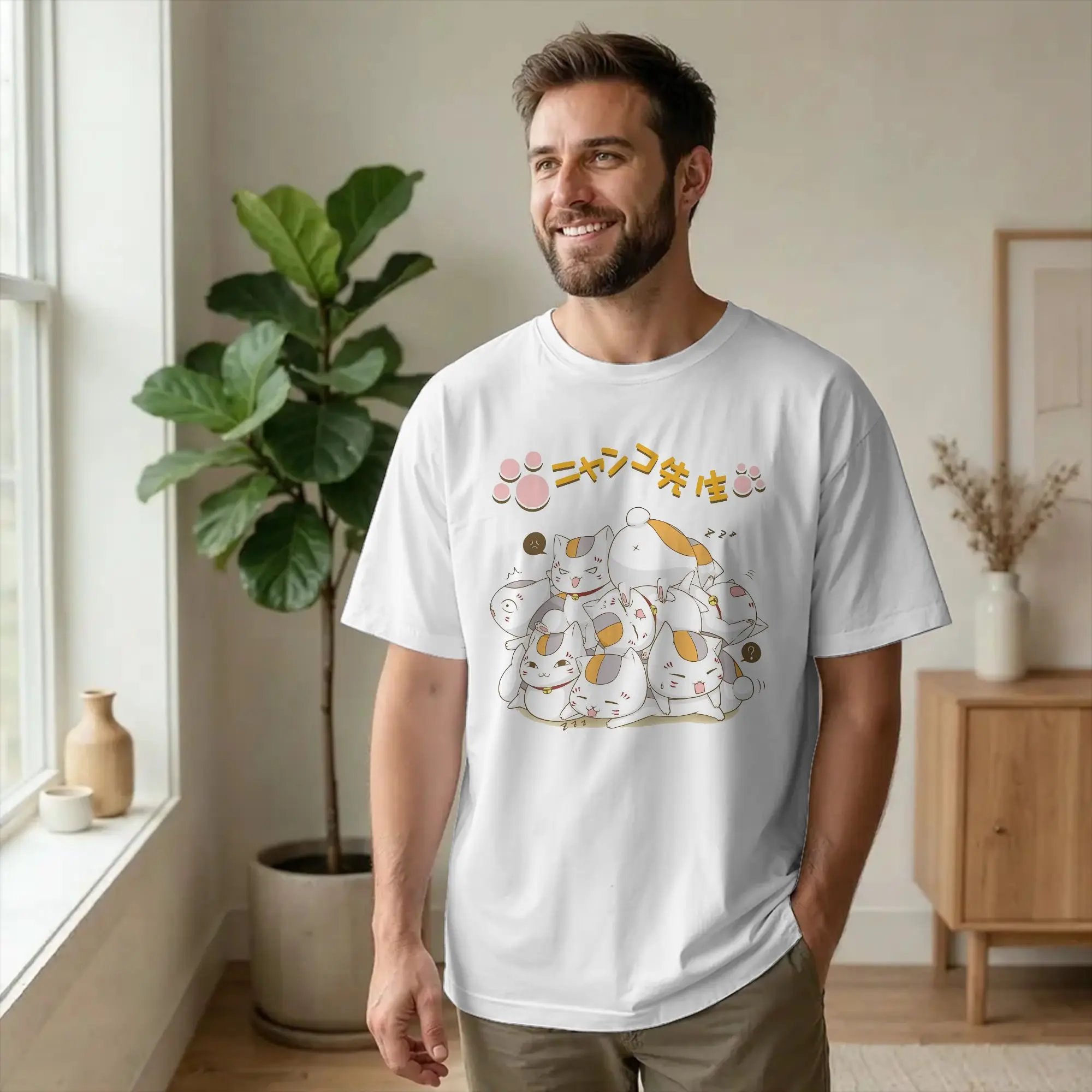 Natsume's Book of Friends Madara Men's T Shirt Nyanko Sensei Novelty Tee Shirt Short Sleeve T-Shirt 100% Cotton Graphic merch