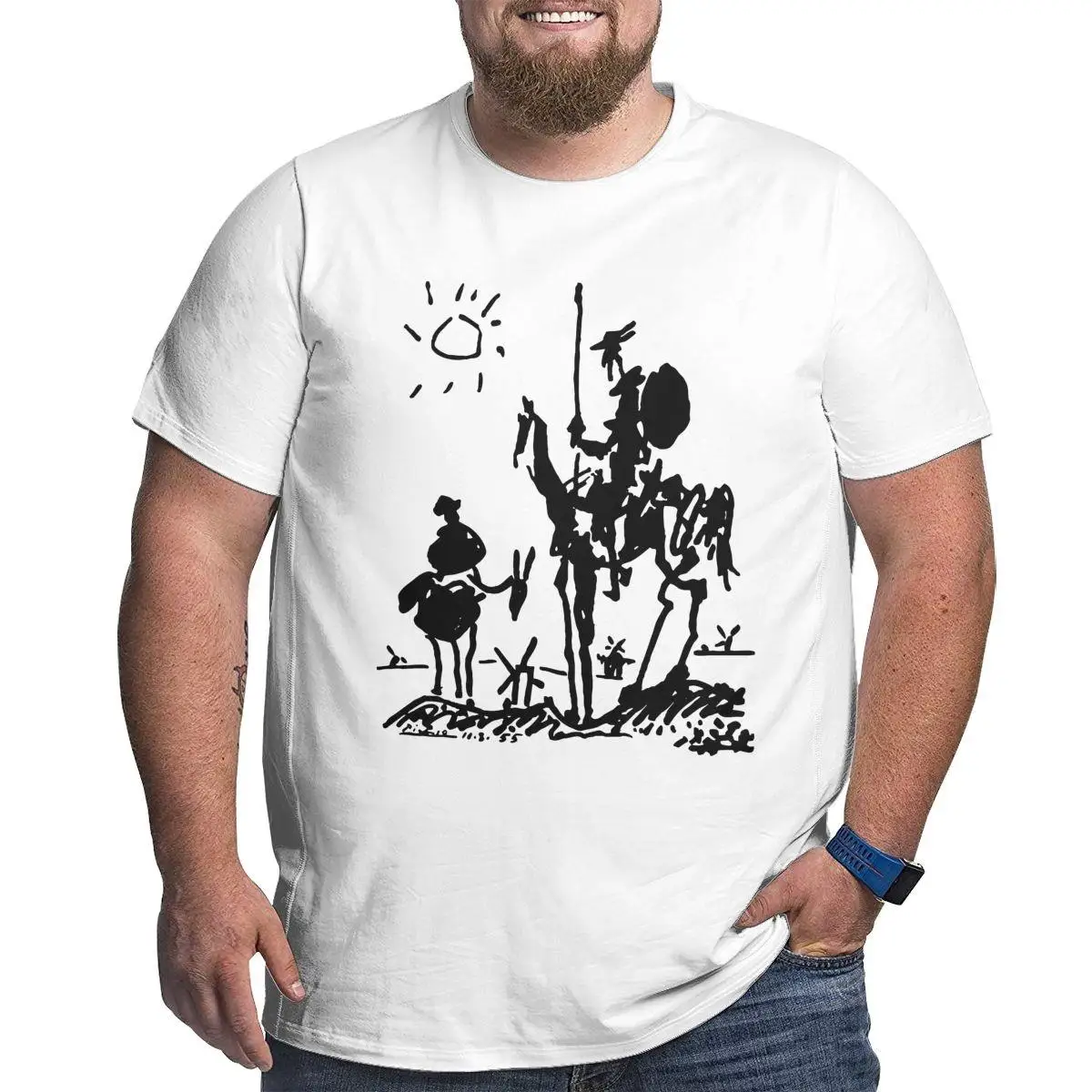 Picasso Art Painting T-Shirts for Men Don Quixote knight Big Tall Tee Shirt Short Sleeve T Shirt Big Size 4XL 5XL 6XL Clothing