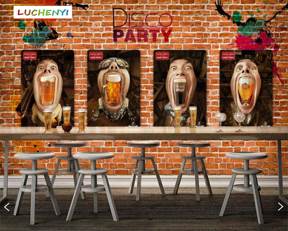 

Papel de parede custom retro beer fast food shop 3d wallpaper mural,restaurant bar dining room cafe wall papers sticker