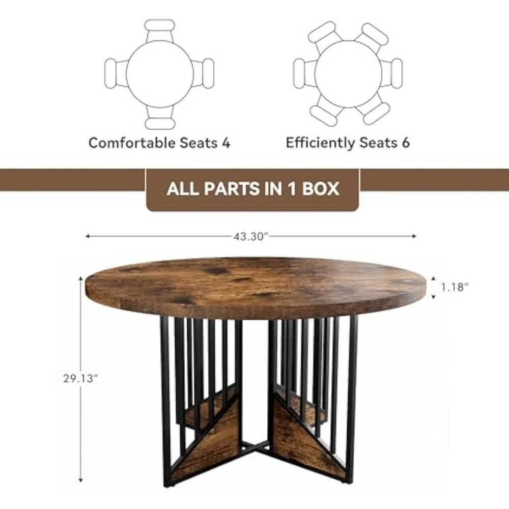 Table à manger ronde pour 4 personnes, table de cuisine en bois, table d'appoint circulaire de ferme pour la salle à manger ou le salon de l'appartement