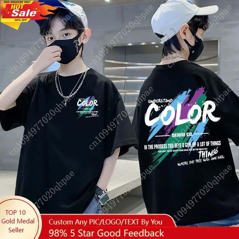 

Korean Children's Clothes 2025 Summer Boys 100% Cotton Short Sleeve T-shirt Graffiti Graphic T-shirt for A Boy Tops Kids Clothe