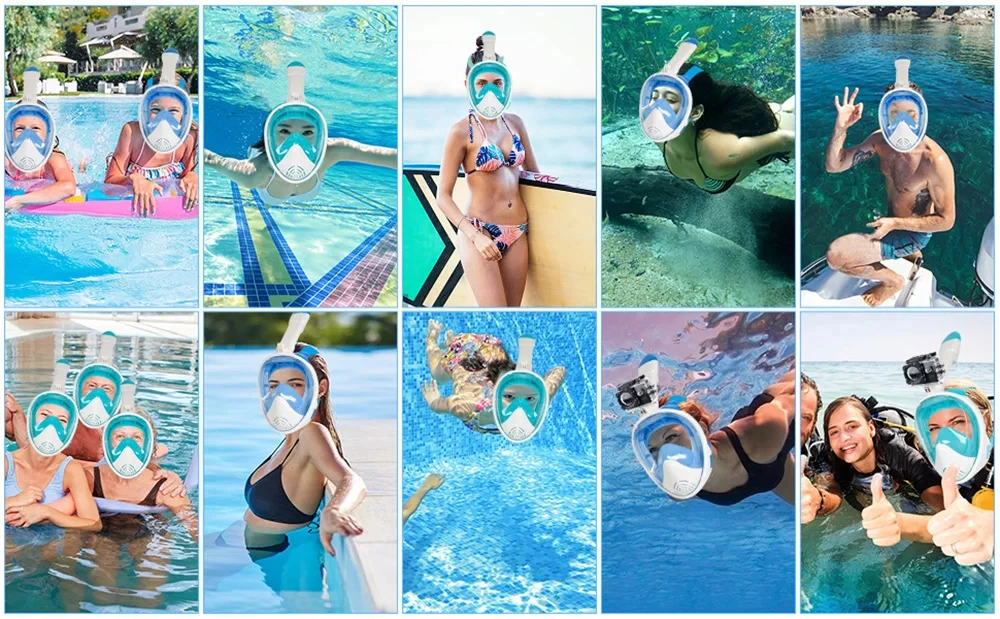 Vollgesichts-Schnorchelmaske zum Schnorcheln, Schwimmen und Tauchen mit abnehmbarer Kamerahalterung, weitem Sichtfeld, beschlagfrei und auslaufsicher für Erwachsene und Jugendliche – Detail 19
