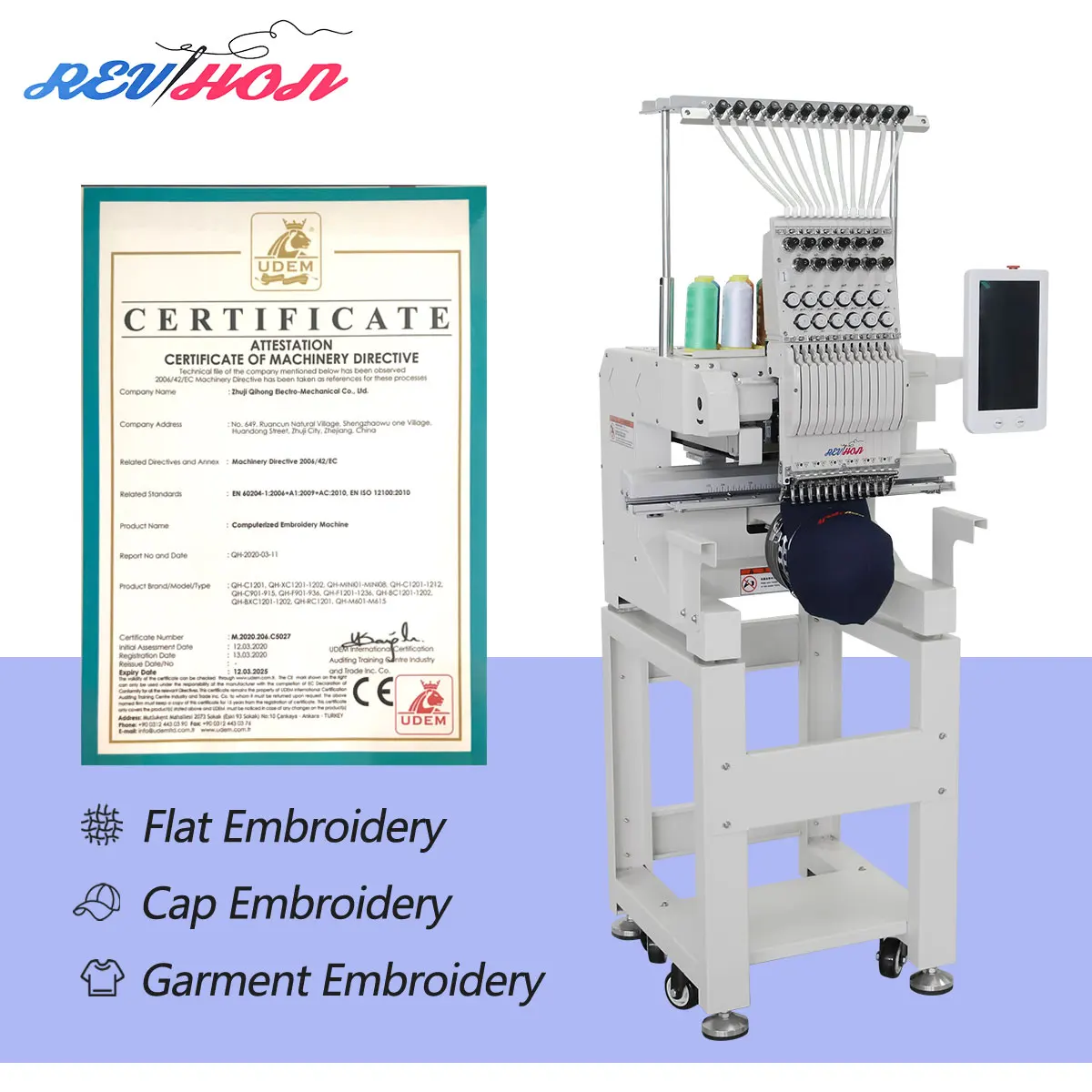 Computerized Multi Needle Single Head Cap & Flat Embroidery Machine for Hats and T-Shirts