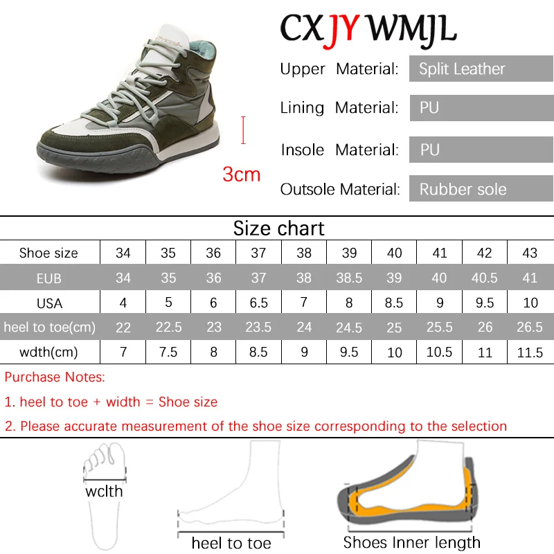 CXJYWMJL High Top Sneakers for Women Genuine Leather Autumn Winter Vulcanized Shoes Plush Sports Skate Ladies Casual Warm Boots