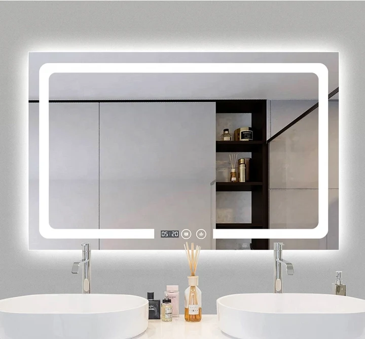 

Зеркало настенное прямоугольное с LED-подсветкой, настраиваемое под заказ, для отелей, салонов красоты, ванных комнат, душевых, умное зеркало с сенсорным выключателем и LED-подсветкой