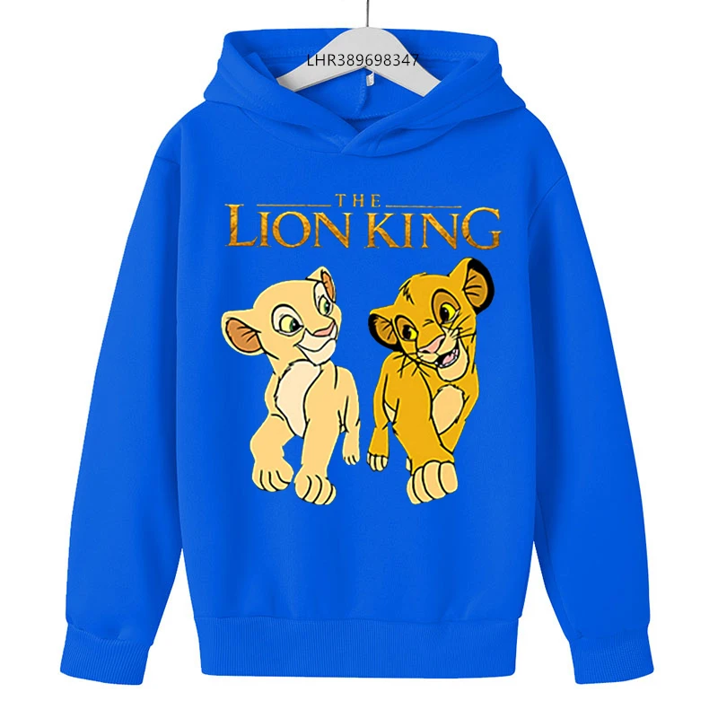 Lion King Simba Children Hoodie for Boys Thick Long Sleeve Clothing Autumn Cartoon Figure Girls Hoodies with Hat Sweatshirt