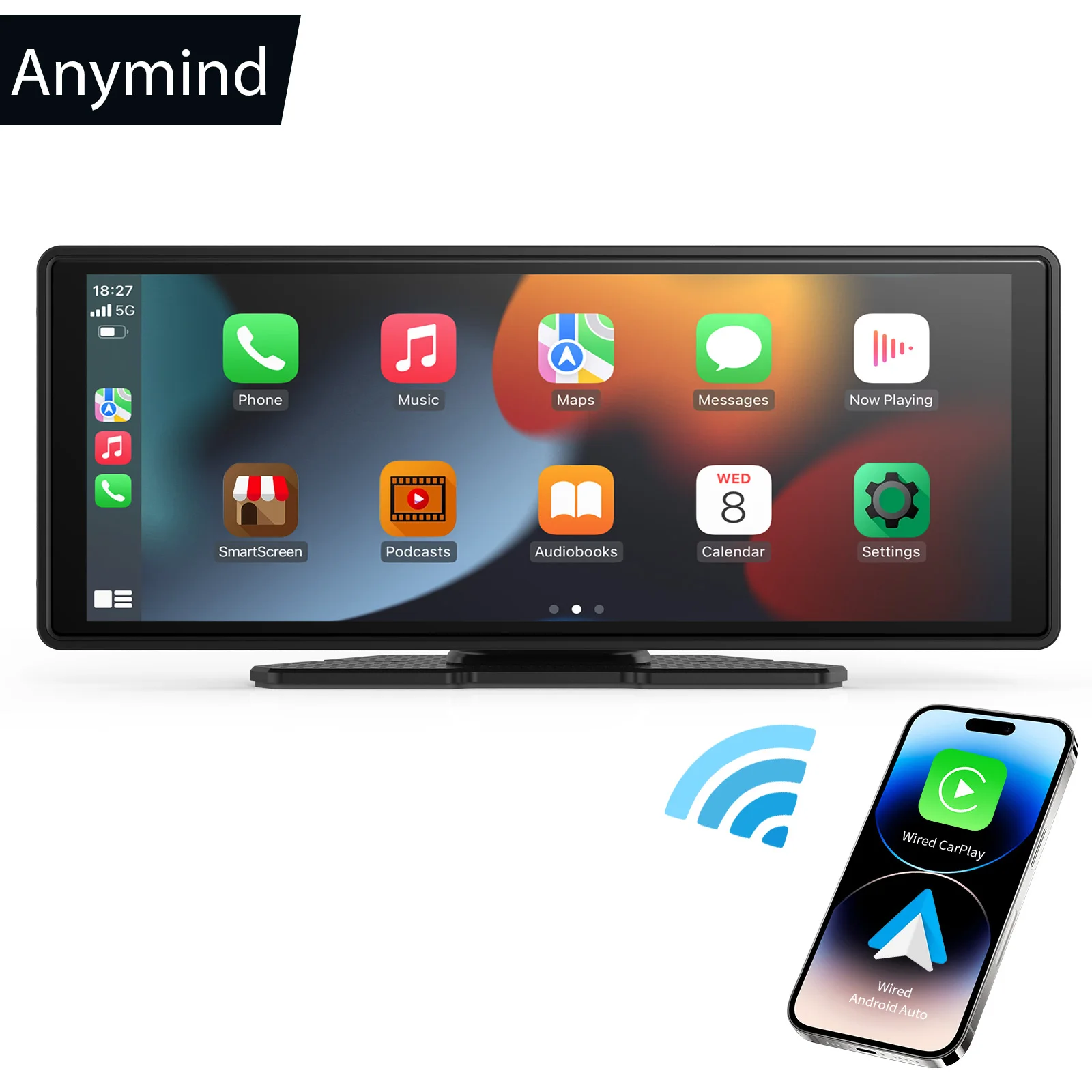 

10-дюймовый беспроводной экран CarPlay и Android Auto с HD-тачскрином, камерой заднего вида 1080P, GPS, голосовым управлением, Bluetooth 5.0 и обновлениями по воздуху (OTA)