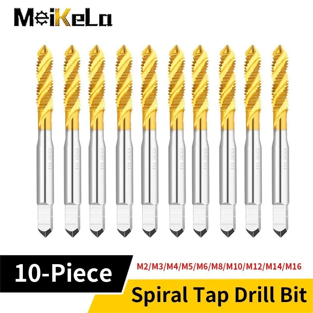 

Meikela HSS Steel Screw Tap Titanium Coated Spiral Metric Thread Tap M2-M18 Machine Plug Tap 6542 Threading Tool Tap Drill Bit