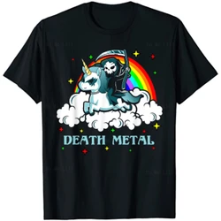 Grim Reaper Riding Unicorn Death Metal Rocker Rainbow Satanic Goth Funny Unisex Pure Cotton T-Shirt