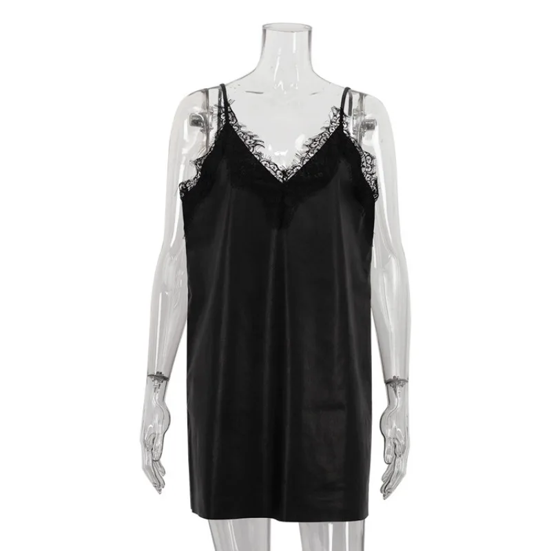 

Tuularose Black Lace Spaghetti Strap Dress Sexy V Neck Backless Lace Patchwork Dress Elegant Luxury Women Party Evening Dresses