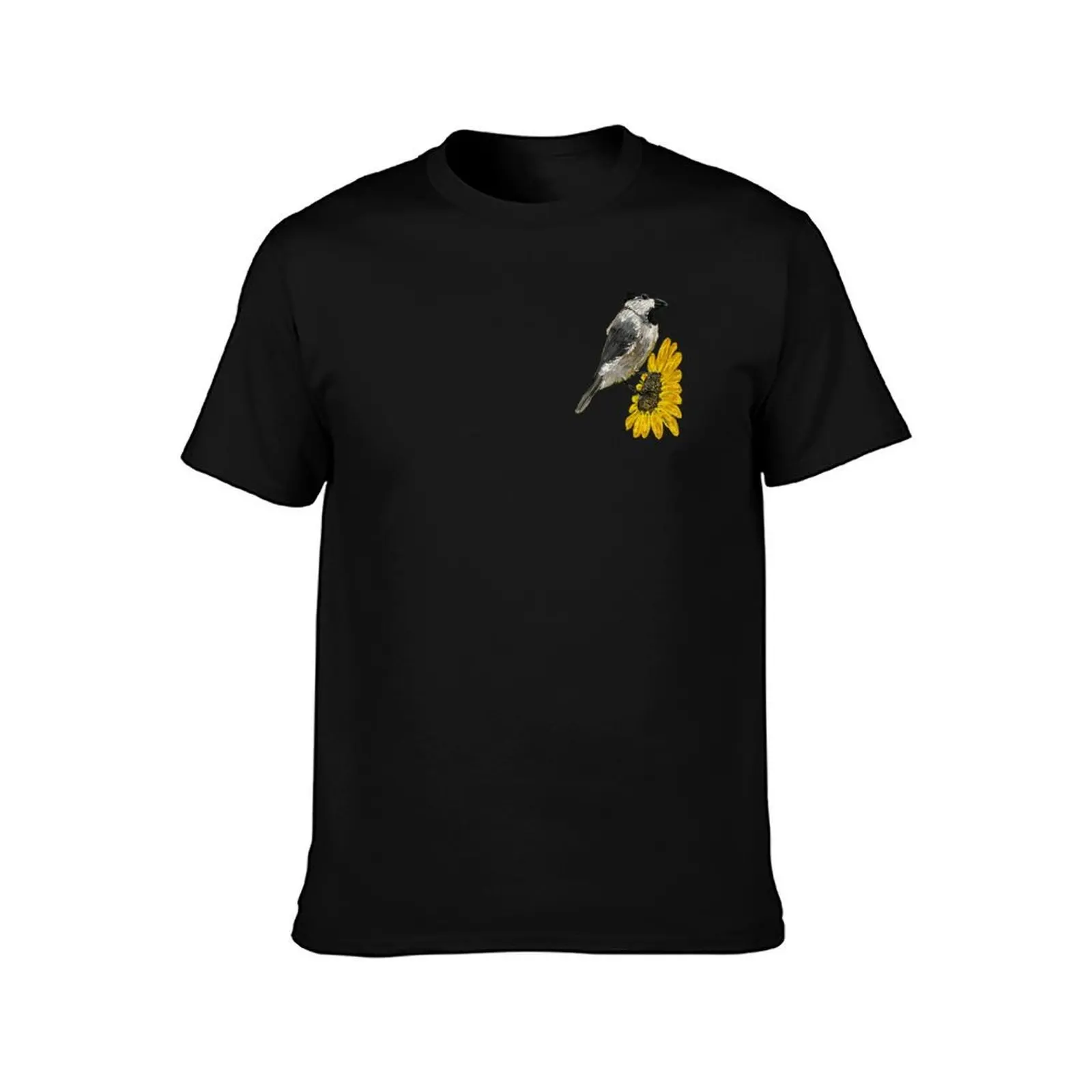 Smaller Sized Sunflower With A Chickadee T-Shirt Sporty Casual Quick Dry T-Shirt