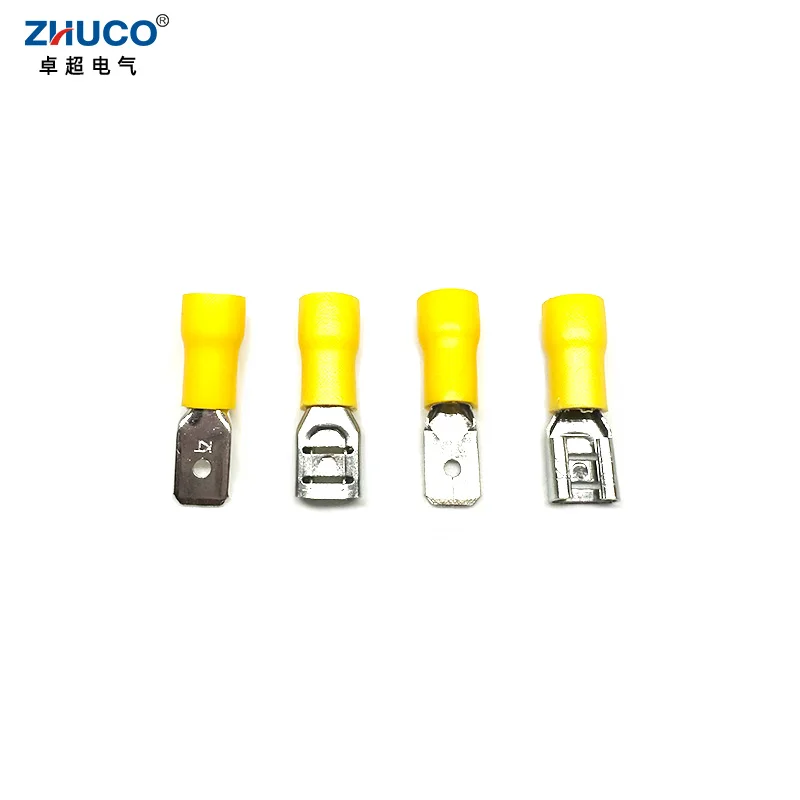 10Pairs FDD5.5-250 MDD5.5-250 6.35mm Yellow Insulated Wire Connector Cable Plug Female Male Brass Crimp Spade Terminal AWG12-10