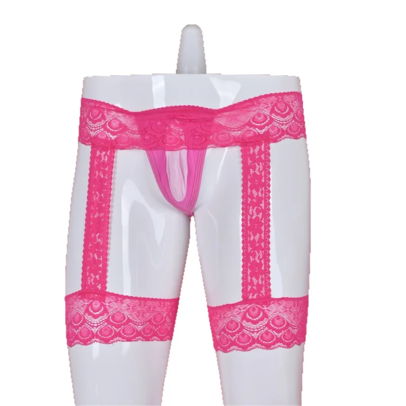 Men Sexy Panties Lace Sissy Lingerie For Men G-String Garter Belt Transparent Jockstrap Low-Waist U Convex Pouch Underpants