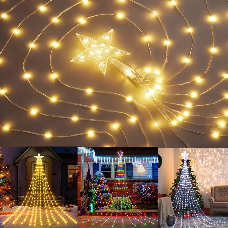 Pentagram Waterproof String Light Solar Christmas Decorations 3M/2M Led Waterfall Tree Fairy Lamp 8 Modes Camping Holiday Lights