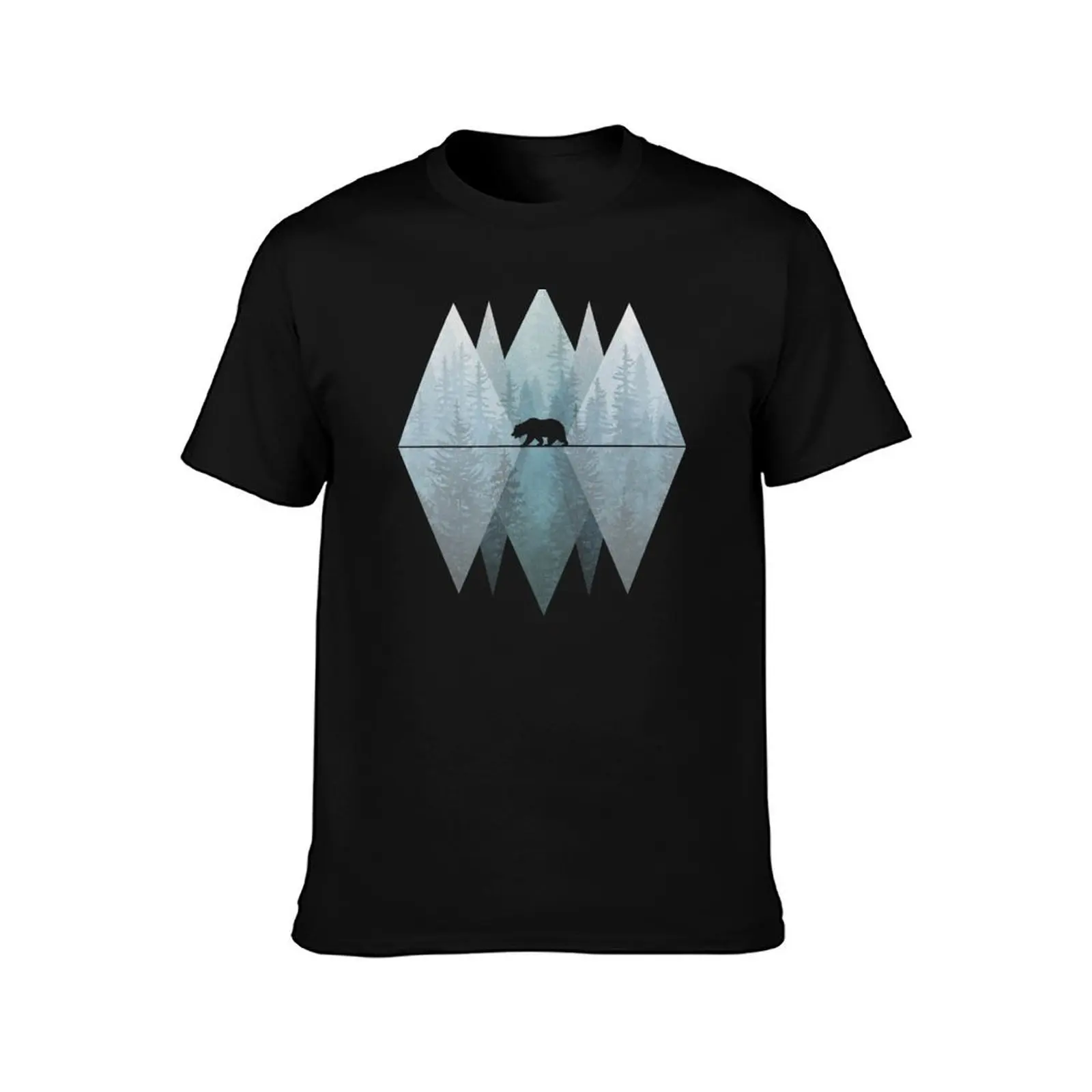 Misty Forest Mountain Bear T-Shirt Art Pattern Printed Casual Top