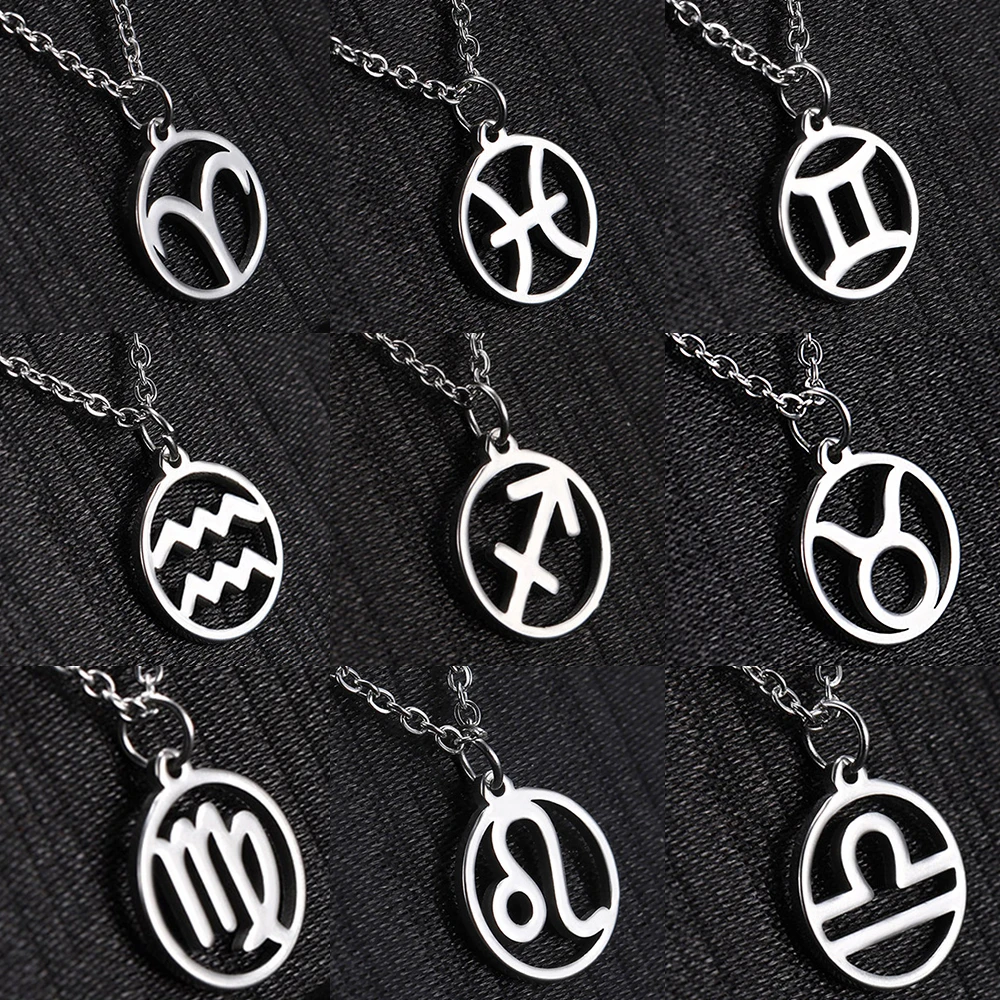 Teamer-collar de acero inoxidable con 12 zodiacos para hombre y mujer, Gemini, Aries, Libra, Tauro, doce constelaciones, regalos de cumpleaños, venta al por mayor