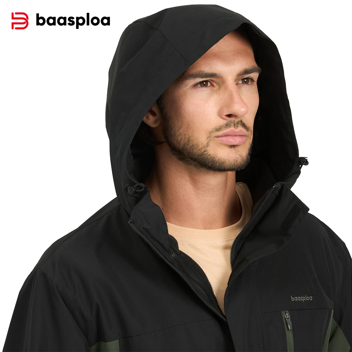 

Baasploa Men Outerwear Windproof Waterproof Autumn Winter Comfort Warm Coats Two-In-One Disassemble Male Hiking Outdoor Camping