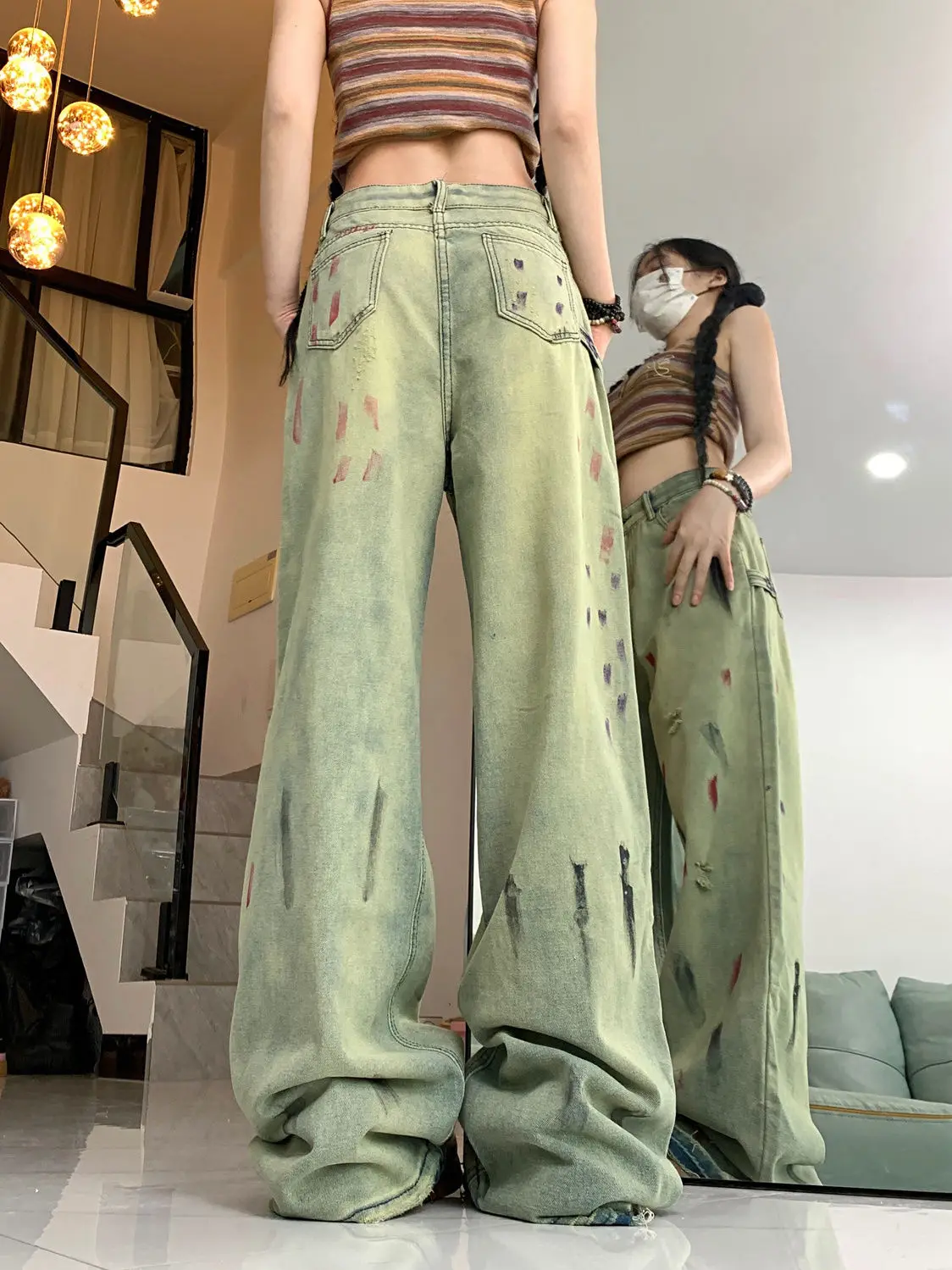 Pantalones vaqueros holgados de gran tamaño para mujer, ropa Vintage con estampado de agujeros, cintura alta Y2k, Harajuku, 2024