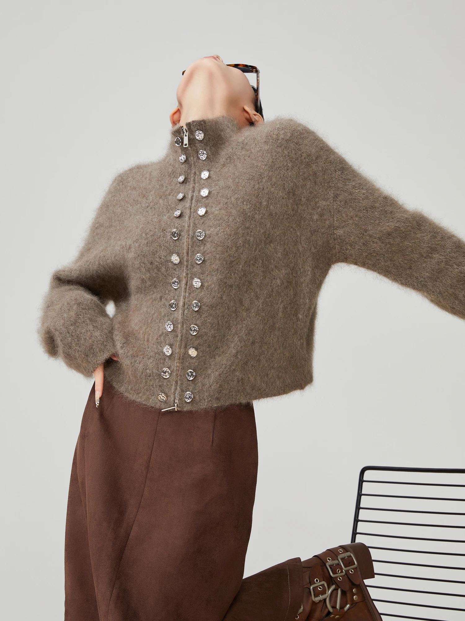 

Карамельный двубортный вязаный кардиган на молнии, женский модный корейский свитер-жакет в стиле Lazy, осенне-зимняя новинка