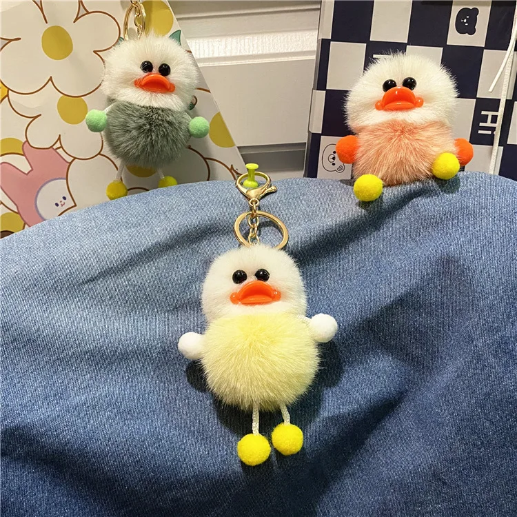 12pcs Cartoon Cute Duck Hair Ball Key Chain Best Friend Couple Key Chain Student Bag Backpack Pendant Keychain Stuffed Plush Toy