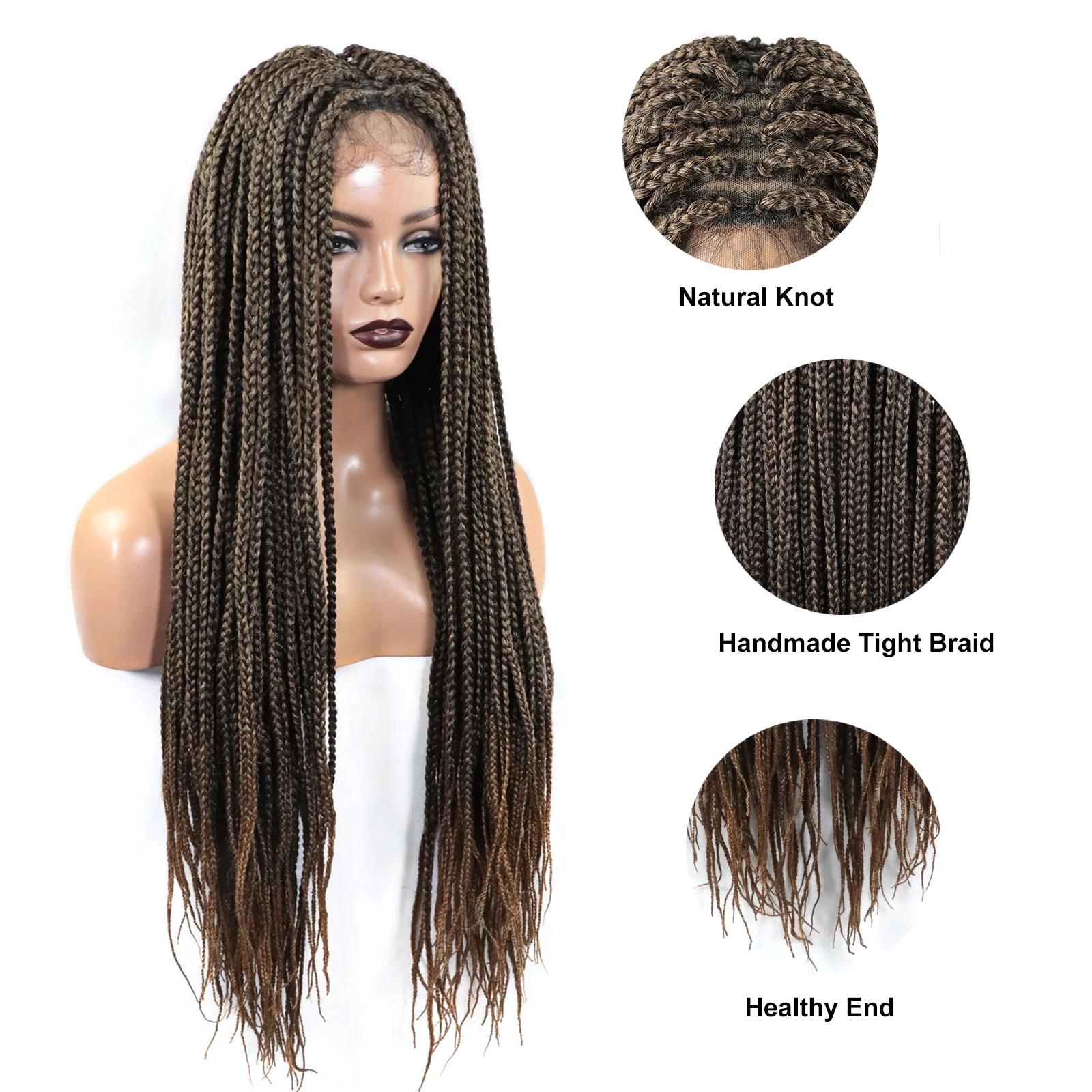 Ombre Blonde Colored Synthetic Lace Front Braided Wigs For Black Women 36inch Long Box Braids Wig 9X6 Glueless Lace Frontal Wigs