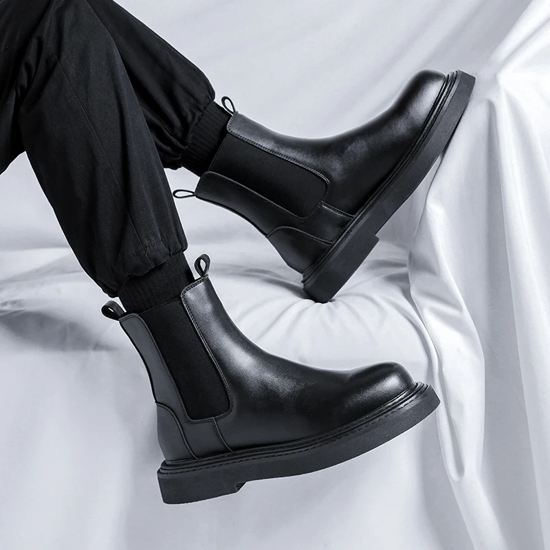 Men's Boots Fashion Casual Youth Student Boots British Style Thick Bottom Mid Help Chelsea Boots