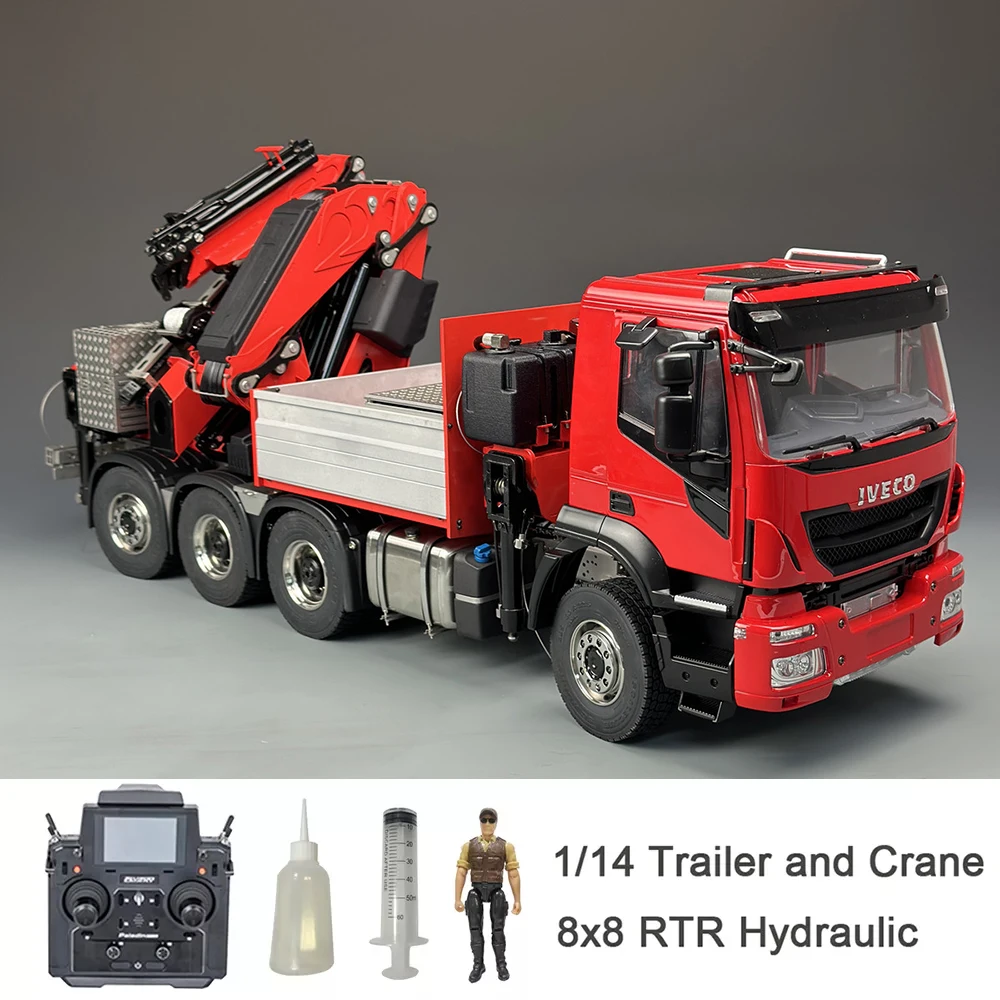 RC Crane 8x8 Hydraulic Trailer Crane Tamiya 1/14 Metal Crane with Rear Steering F1650 Truck Mounted Crane Model Toy