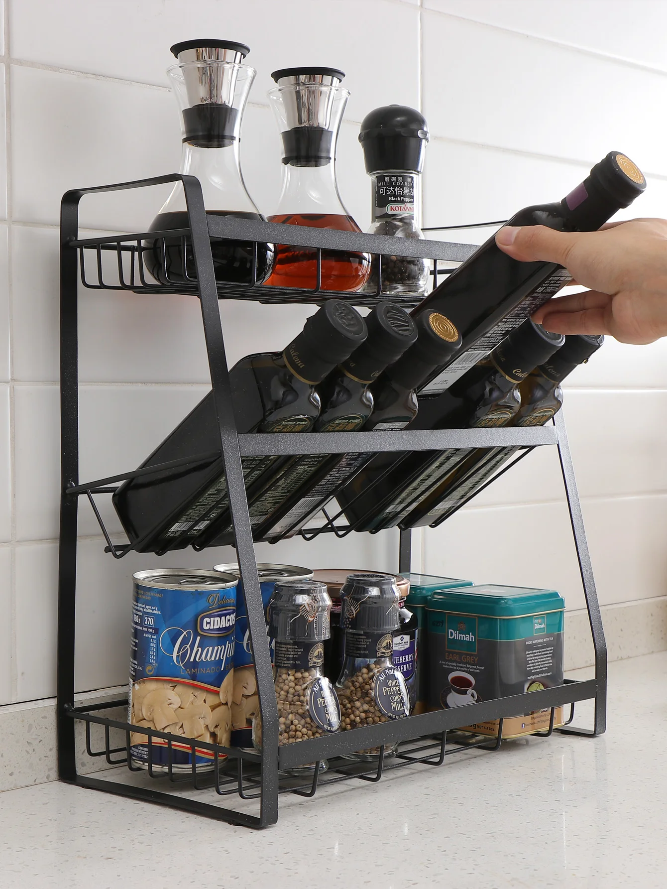 

Room Black Three-layer Kitchen Supplies Storage Condiment Rack Kitchen Disassembly Device Home Cross-border Seasoning Shelf