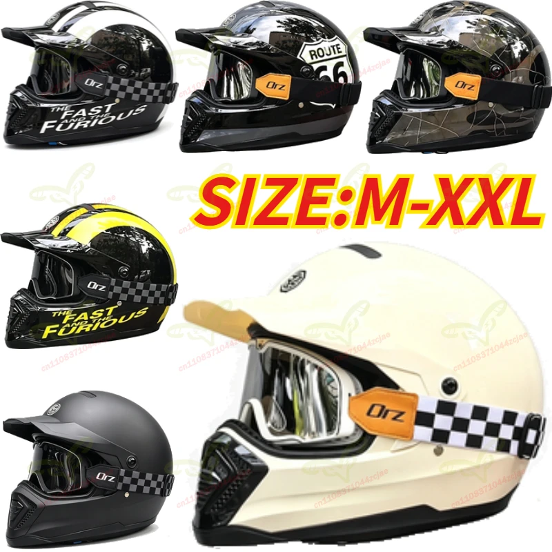

New ORZ Retro Motorcycle Full Helmet, American Cruiser Style Full Face Helmet with Free Removable Brim