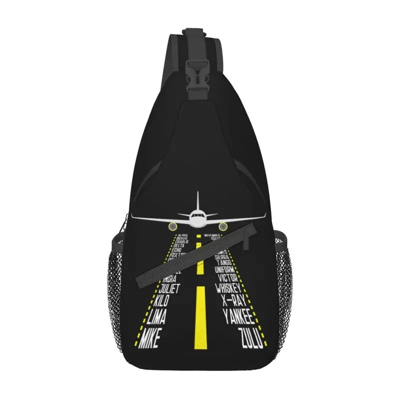 Sling sacos masculinos para viagem, presente aeronave aviação, aviador avião, mochila peito crossbody, mochila ombro, alfabeto piloto