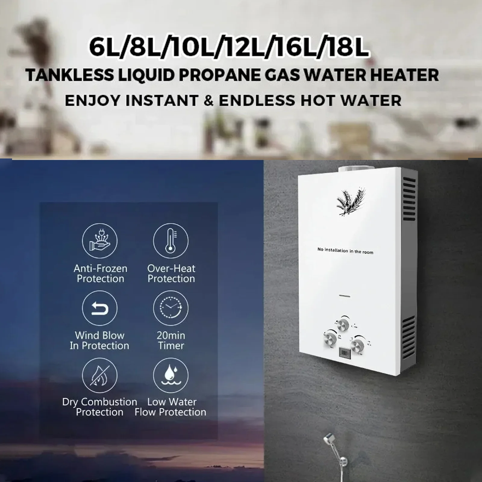 SIHAO Portable Tankless LPG Gas Water Heater | 6L‑18L Multiple Capacity, Stainless‑Steel Instant‑On Liquefied Petroleum Gas Heater, Quick‑Start Unit for Household, Outdoor & Camping Activities